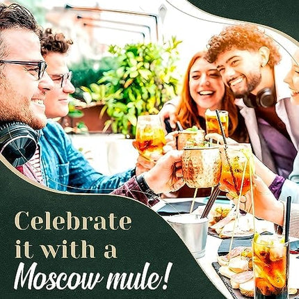 Kitchen Science Moscow Mule Copper Mugs Set of 6 (16oz) | Food Grade 100% Pure Copper Cups | Handcrafted w/Lacquered Hammered Finish, Smooth Rounded Lip, Ergonomic Handle (No Rivet) w/Solid Grip