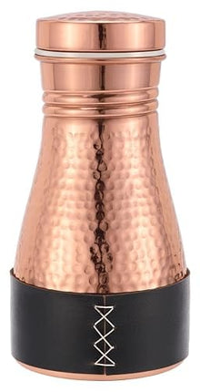 Kitchen Science Pure Copper Bedside Carafe | Handmade Jute Placemat | Leather Sleeve | 32 Oz | Leakproof Lid