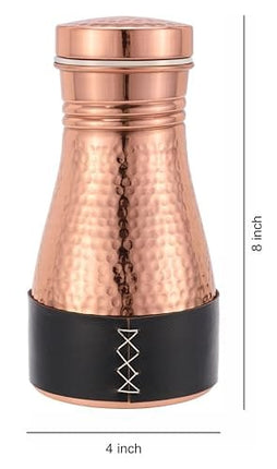 Kitchen Science Pure Copper Bedside Carafe | Handmade Jute Placemat | Leather Sleeve | 32 Oz | Leakproof Lid