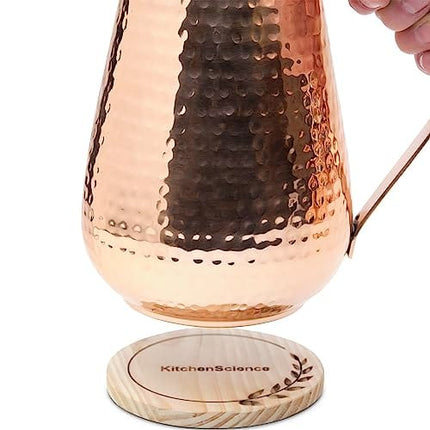 Kitchen Science Pure Copper Pitcher (70 oz. /2000 ml) with Copper Tumblers | Large Copper Water Pitcher for Drinking Water | Copper Vase | Copper Jug | Water Jug Set