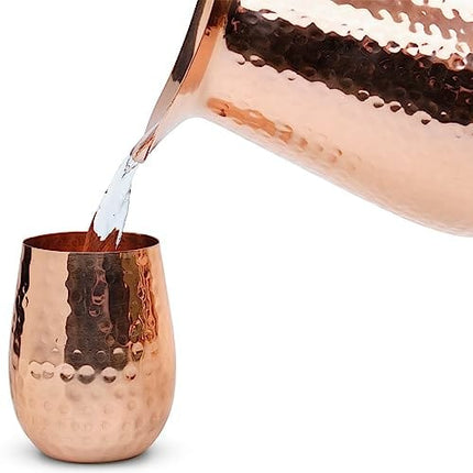 Kitchen Science Pure Copper Pitcher (70 oz. /2000 ml) with Copper Tumblers | Large Copper Water Pitcher for Drinking Water | Copper Vase | Copper Jug | Water Jug Set