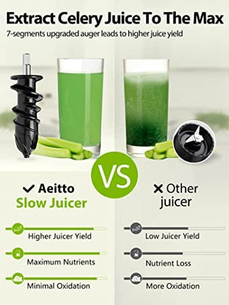 Slow Juicer,Aeitto Celery Juicer Machines,Masticating Juicer,Cold Press Juicer, Juice Extractor with 2-Speed Modes,Reverse Function & Quiet Motor for Vegetables And Fruits,Easy to Clean with Brush