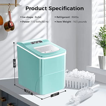 AGLUCKY Portable Countertop Ice Maker,9 Cubes Ready in 6-8 Minutes,Comact Ice Maker Machine with Scoop and Basket