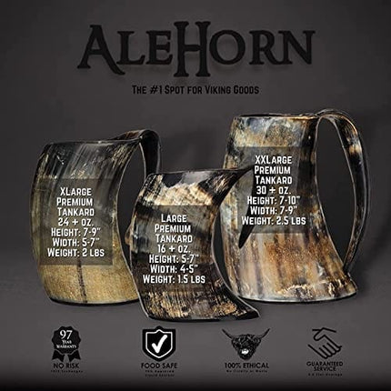 AleHorn Viking Mug, Shot Glass and Bottle Opener Bundle | Father's Day Gift Ideas - Viking Drinking Horn for Beer, Ale or Mead - 16 oz