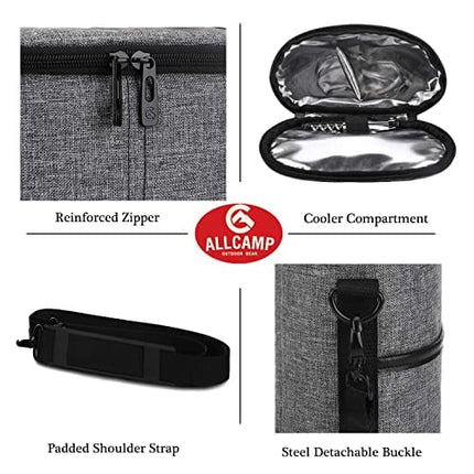 ALLCAMP 2 Bottle Wine Tote Carrier - Insulated Portable Padded Canvas Wine Bag for Travel, BYOB Restaurant, Wine Tasting, Party, Great Christmas Day Gift for Wine Lover，Gray