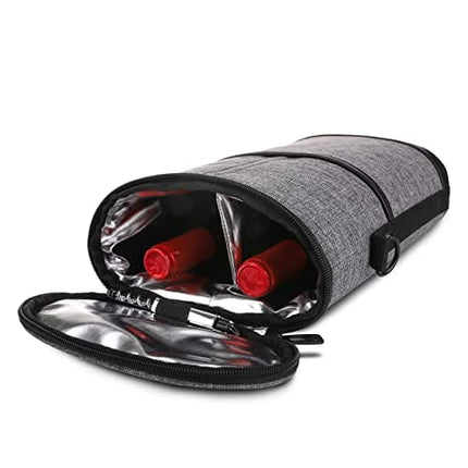 ALLCAMP 2 Bottle Wine Tote Carrier - Insulated Portable Padded Canvas Wine Bag for Travel, BYOB Restaurant, Wine Tasting, Party, Great Christmas Day Gift for Wine Lover，Gray