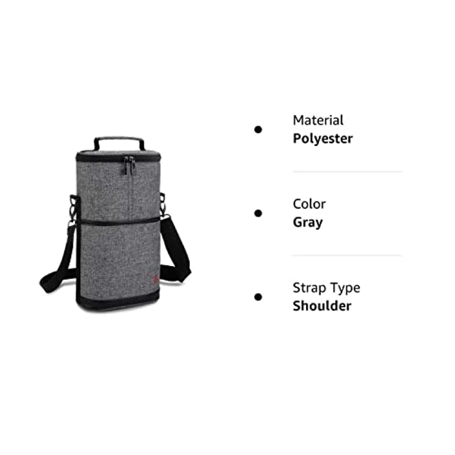 ALLCAMP 2 Bottle Wine Tote Carrier - Insulated Portable Padded Canvas Wine Bag for Travel, BYOB Restaurant, Wine Tasting, Party, Great Christmas Day Gift for Wine Lover，Gray