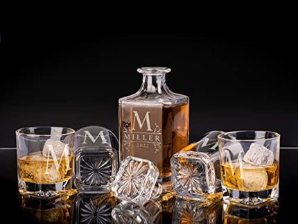 Personalized 5 pc Whiskey Decanter Set - 9 Design Options - Limited Edition, Custom Liquor Decanter | 25 Oz, 750ml Liquor Decanter w/ 4pcs Whiskey Glass Set #1