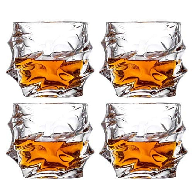 Amlong Crystal Lead-Free Double Old Fashioned Crystal Whiskey Glass - Twist Stylish Design – Perfect for Scotch, Bourbon, Cognac and Cocktail Glasses, 11 oz, Set of 4 With Gift Box