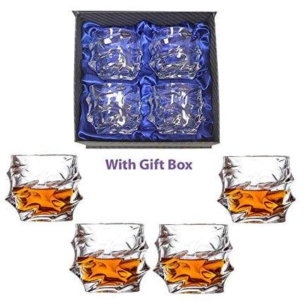 Amlong Crystal Lead-Free Double Old Fashioned Crystal Whiskey Glass - Twist Stylish Design – Perfect for Scotch, Bourbon, Cognac and Cocktail Glasses, 11 oz, Set of 4 With Gift Box