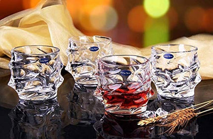 Amlong Crystal Lead-Free Double Old Fashioned Crystal Whiskey Glass - Twist Stylish Design – Perfect for Scotch, Bourbon, Cognac and Cocktail Glasses, 11 oz, Set of 4 With Gift Box