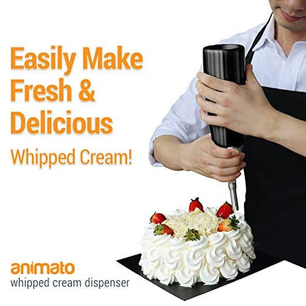 Animato Whipped Cream Chargers Dispenser - Nitro Cold Brew Coffee Maker Whipping Siphon. Leakproof Stainless Steel Decorating Tips with Bonus Cleaning Brushes, Recipe eBook. Aluminum 1 Pint Silver