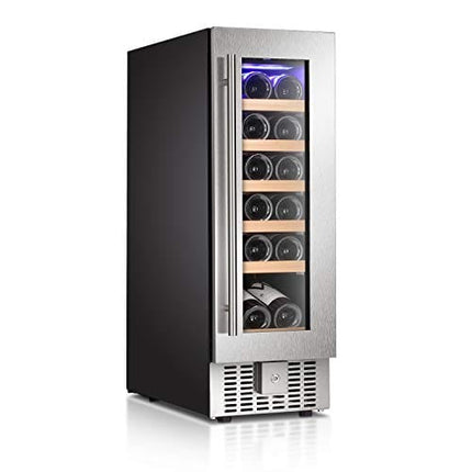 Antarctic Star 12" Wine Cooler Beverage Refrigerator Beer Mini Fridge 18 Bottles Single Zone Built-in Freestanding Stainless Steel Double-Layer Tempered Digital Temperature Memory Function Glass Door