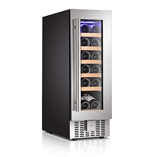 Antarctic Star 12" Wine Cooler Beverage Refrigerator Beer Mini Fridge 18 Bottles Single Zone Built-in Freestanding Stainless Steel Double-Layer Tempered Digital Temperature Memory Function Glass Door
