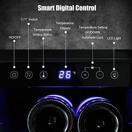 Antarctic Star 12" Wine Cooler Beverage Refrigerator Beer Mini Fridge 18 Bottles Single Zone Built-in Freestanding Stainless Steel Double-Layer Tempered Digital Temperature Memory Function Glass Door