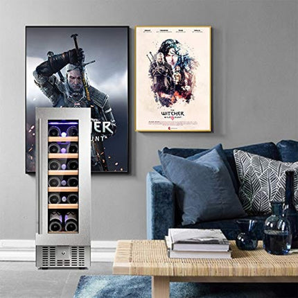 Antarctic Star 12" Wine Cooler Beverage Refrigerator Beer Mini Fridge 18 Bottles Single Zone Built-in Freestanding Stainless Steel Double-Layer Tempered Digital Temperature Memory Function Glass Door