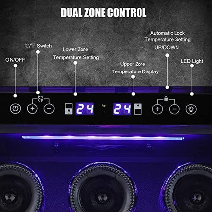 Antarctic Star 15" Wine Cooler Under Counter Beverage Refrigerator Beer Mini Fridge 28 Bottles Dual Zone Built-in Freestanding Stainless Steel Double-Layer Tempered Digital Temperature Memory Function Glass Door