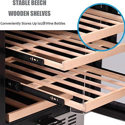 Antarctic Star 15" Wine Cooler Under Counter Beverage Refrigerator Beer Mini Fridge 28 Bottles Dual Zone Built-in Freestanding Stainless Steel Double-Layer Tempered Digital Temperature Memory Function Glass Door