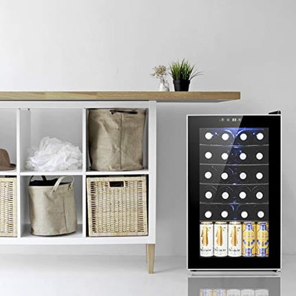 Antarctic Star 24 Bottle Wine Cooler/Cabinet Beverage Refrigerator Small Mini Wine Cellar Beer Soda Clear Glass Door Counter Top Bar Fridge Quiet Operation Compressor Adjust Temperature Freestanding