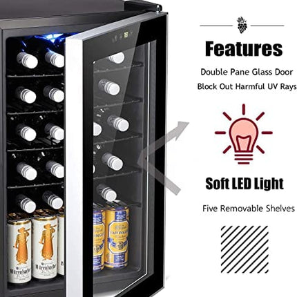 Antarctic Star 24 Bottle Wine Cooler/Cabinet Beverage Refrigerator Small Mini Wine Cellar Beer Soda Clear Glass Door Counter Top Bar Fridge Quiet Operation Compressor Adjust Temperature Freestanding
