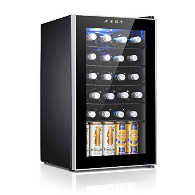 Antarctic Star 24 Bottle Wine Cooler/Cabinet Beverage Refrigerator Small Mini Wine Cellar Beer Soda Clear Glass Door Counter Top Bar Fridge Quiet Operation Compressor Adjust Temperature Freestanding