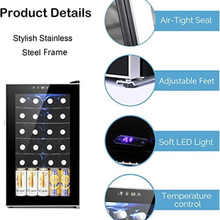 Antarctic Star 24 Bottle Wine Cooler/Cabinet Beverage Refrigerator Small Mini Wine Cellar Beer Soda Clear Glass Door Counter Top Bar Fridge Quiet Operation Compressor Adjust Temperature Freestanding