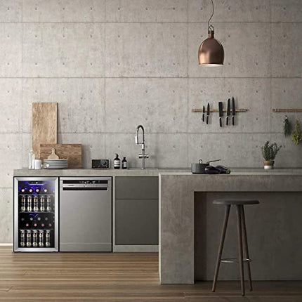 Antarctic Star 26 Bottle Wine Cooler/Cabinet Beverage Refrigerator Mini Wine Cellar Beer Soda Clear Glass Door Counter Top Bar Fridge Quiet Compressor Adjust Temp 130-Can Freestanding 3.2cu.ft Black