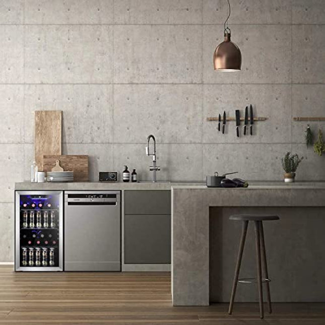 Antarctic Star 26 Bottle Wine Cooler/Cabinet Beverage Refrigerator Mini Wine Cellar Beer Soda Clear Glass Door Counter Top Bar Fridge Quiet Compressor Adjust Temp 130-Can Freestanding 3.2cu.ft Black