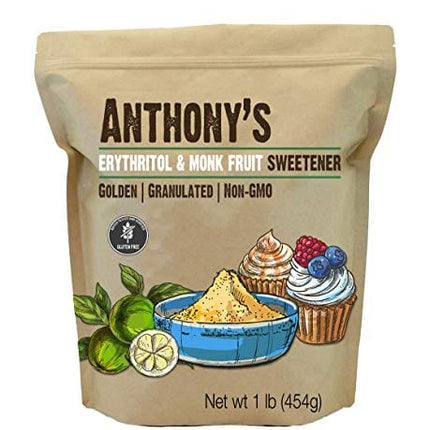 Anthony's Erythritol and Monk Fruit Sweetener Golden, 1 lb, Granulated, 1 to 1 Brown Sugar Substitute, Non GMO, Keto Friendly