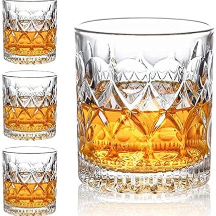 Aoeoe Whiskey Glasses Set of 4, 11 OZ Old Fashioned Glasses, Bourbon Glasses, Premium Scotch Glasses, Rocks Glasses, Cocktail Glasses, Clear Rum Glasses, Bar Glasses, Whiskey Glasses for Men