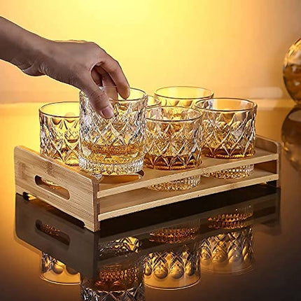 Aoeoe Whiskey Glasses Set of 4, 11 OZ Old Fashioned Glasses, Bourbon Glasses, Premium Scotch Glasses, Rocks Glasses, Cocktail Glasses, Clear Rum Glasses, Bar Glasses, Whiskey Glasses for Men