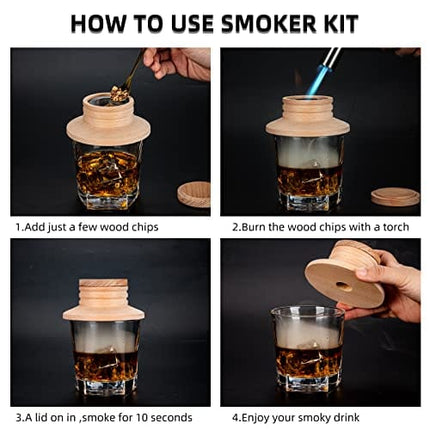 Cocktail Smoker Kit With Torch, Old-fashioned Whiskey Smoker Infuser Kit for Party, 6 Flavored for Cocktail, Whiskey, Bourbon Smoker Lover, Gifts for Birthday, Men, Dad, Husband (Without Butane)