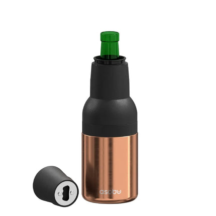 asobu Frosty Beer Holder 2 Go Vacuum Insulated Double Walled Stainless Steel Beer Can and Bottle Cooler with Beer Opener Eco Friendly and Bpa Free(Copper)