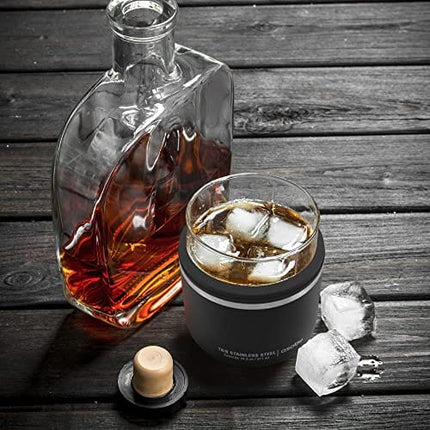 asobu Whiskey Glass with Insulated Stainless Steel Sleeve, 10.5 ounces (Black)