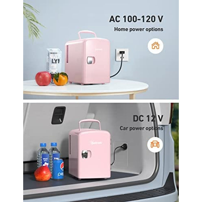 AstroAI Mini Fridge, 4 Liter/6 Can AC/DC Portable Thermoelectric Cooler and Warmer Refrigerators for Skincare, Beverage, Food, Home, Office and Car, ETL Listed (Pink)