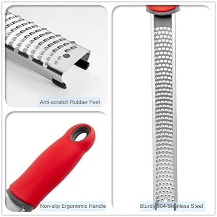 Cheese Grater, Lemon Zester, Handheld Fine Zesters Graters with Upgrade Blades, Chocolate, Parmesan, Coconut, Citrus, Lime, Fruit Zest, Stainless Kitchen Tools and Gadgets, Dishwasher Safe (Red)