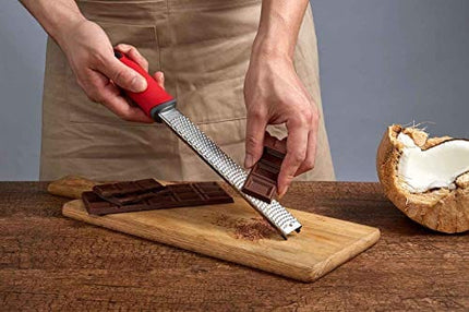 Cheese Grater, Lemon Zester, Handheld Fine Zesters Graters with Upgrade Blades, Chocolate, Parmesan, Coconut, Citrus, Lime, Fruit Zest, Stainless Kitchen Tools and Gadgets, Dishwasher Safe (Red)