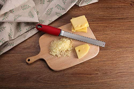Cheese Grater, Lemon Zester, Handheld Fine Zesters Graters with Upgrade Blades, Chocolate, Parmesan, Coconut, Citrus, Lime, Fruit Zest, Stainless Kitchen Tools and Gadgets, Dishwasher Safe (Red)