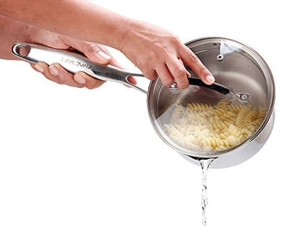 AVACRAFT Stainless Steel Saucepan with Glass Lid, Strainer Lid, Two Side Spouts for Easy Pour with Ergonomic Handle, Multipurpose Sauce Pan with Lid, Sauce Pot (Tri-Ply Capsule Bottom, 2.5 Quart)