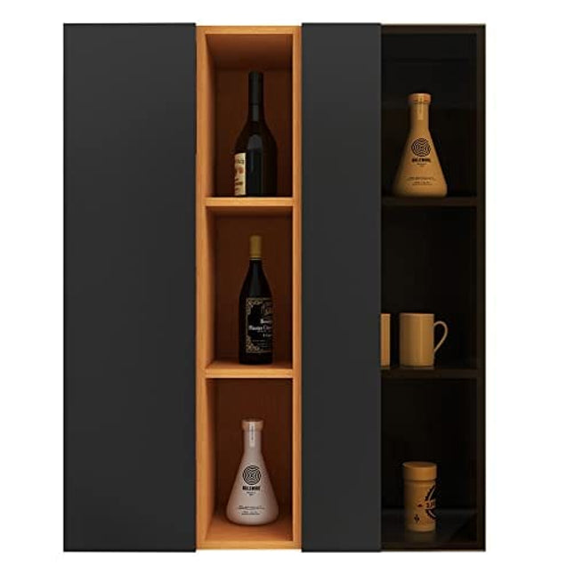 AVZEAR Wall Mounted Wine Rack with Glass Door, Bathroom Wall Cabinet Large Capacity Wall Mounted Bathroom Cabinet, Kitchen Medicine Cabinet with 2 Door (Black)