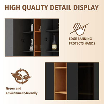 AVZEAR Wall Mounted Wine Rack with Glass Door, Bathroom Wall Cabinet Large Capacity Wall Mounted Bathroom Cabinet, Kitchen Medicine Cabinet with 2 Door (Black)