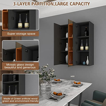 AVZEAR Wall Mounted Wine Rack with Glass Door, Bathroom Wall Cabinet Large Capacity Wall Mounted Bathroom Cabinet, Kitchen Medicine Cabinet with 2 Door (Black)