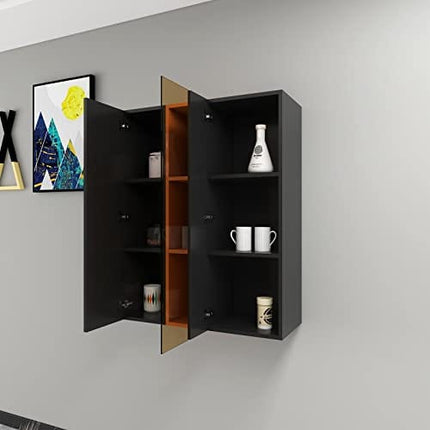 AVZEAR Wall Mounted Wine Rack with Glass Door, Bathroom Wall Cabinet Large Capacity Wall Mounted Bathroom Cabinet, Kitchen Medicine Cabinet with 2 Door (Black)
