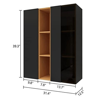 AVZEAR Wall Mounted Wine Rack with Glass Door, Bathroom Wall Cabinet Large Capacity Wall Mounted Bathroom Cabinet, Kitchen Medicine Cabinet with 2 Door (Black)