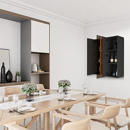 AVZEAR Wall Mounted Wine Rack with Glass Door, Bathroom Wall Cabinet Large Capacity Wall Mounted Bathroom Cabinet, Kitchen Medicine Cabinet with 2 Door (Black)