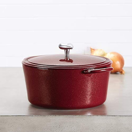 Ayesha Curry Cast Iron Enamel Casserole Dish/ Casserole Pan / Dutch Oven with Lid - 6 Quart, Sienna Red