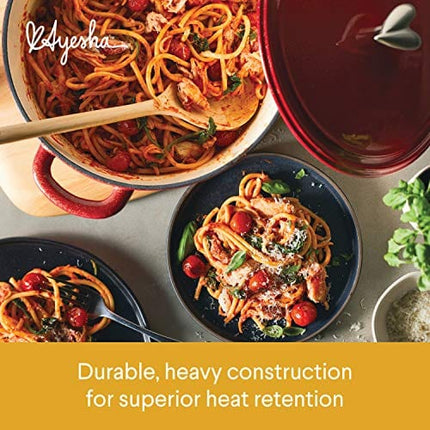 Ayesha Curry Cast Iron Enamel Casserole Dish/ Casserole Pan / Dutch Oven with Lid - 6 Quart, Sienna Red