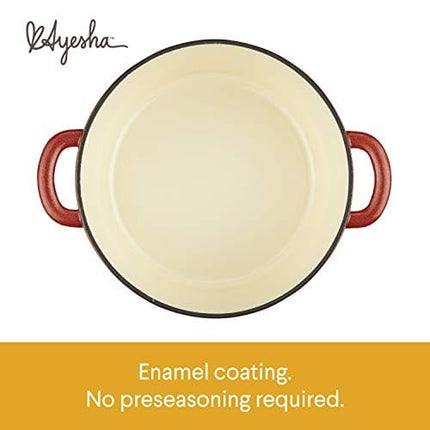 Ayesha Curry Cast Iron Enamel Casserole Dish/ Casserole Pan / Dutch Oven with Lid - 6 Quart, Sienna Red