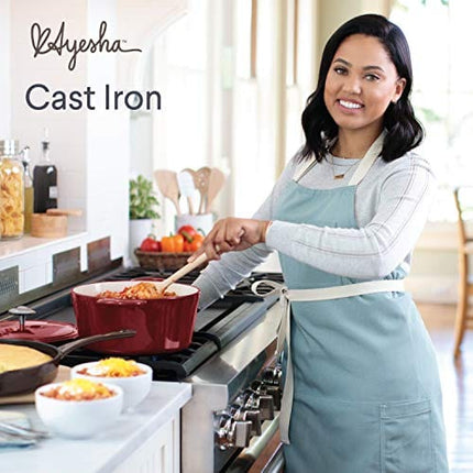 Ayesha Curry Cast Iron Enamel Casserole Dish/ Casserole Pan / Dutch Oven with Lid - 6 Quart, Sienna Red