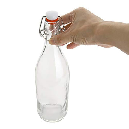 Flip Top Glass Bottle [1 Liter / 33 fl. oz.] [Pack of 4] – Swing Top Brewing Bottle with Stopper for Beverages, Oil, Vinegar, Kombucha, Beer, Water, Soda, Kefir – Airtight Lid & Leak Proof Cap – Clear